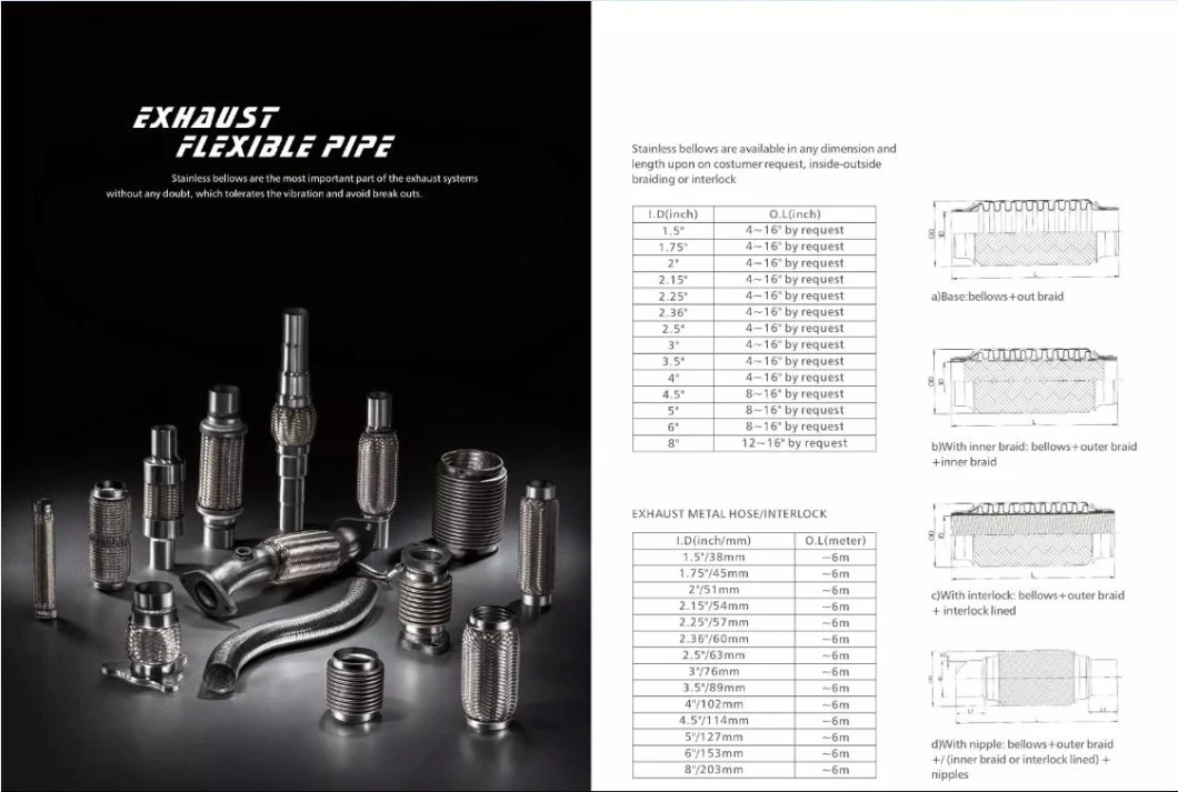 Flexible Pipe 304 Stainless Flex Connecting Exhaust Pipe Tubing for Auto